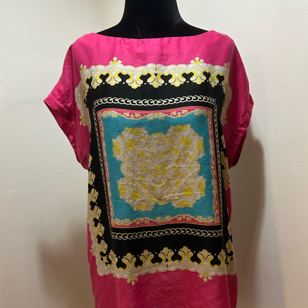 Pink and Black CapSleeve Blouse